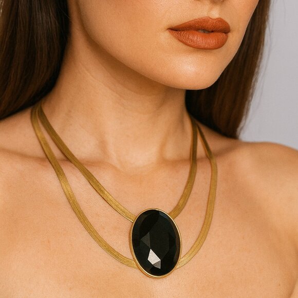 Thalia Sodi Goldtone Double Strand Herringbone Pendant Necklace - Picture 1 of 5